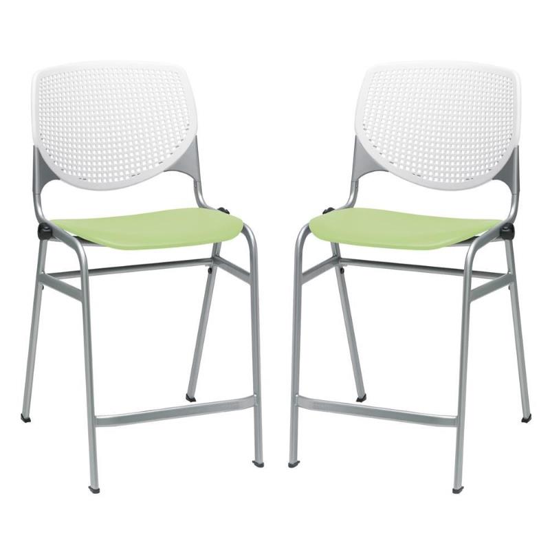 Home Square Plastic Counter Stool in White/Lime Green - Set of 2