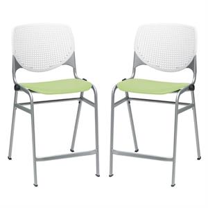 Home Square Plastic Counter Stool in White/Lime Green - Set of 2