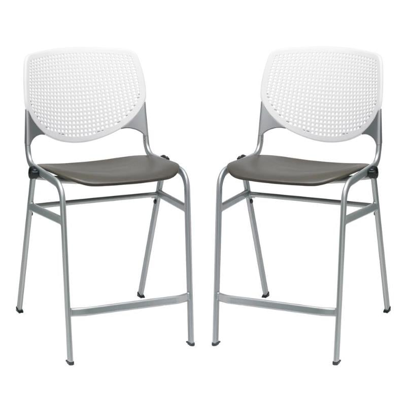 Home Square Plastic Counter Stool in White/Brownstone - Set of 2