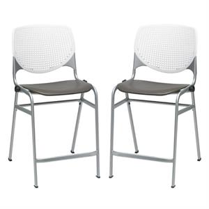 Home Square Plastic Counter Stool in White/Brownstone - Set of 2
