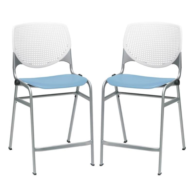 Home Square Plastic Counter Stool in White/Sky Blue - Set of 2