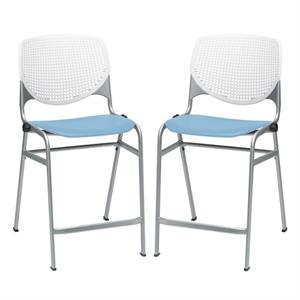 Home Square Plastic Counter Stool in White/Sky Blue - Set of 2