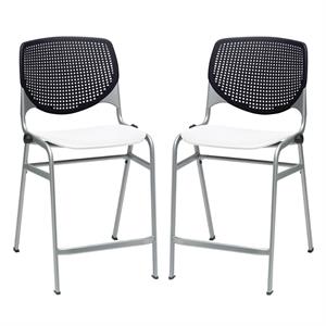 Home Square Plastic Counter Stool in Black/White - Set of 2