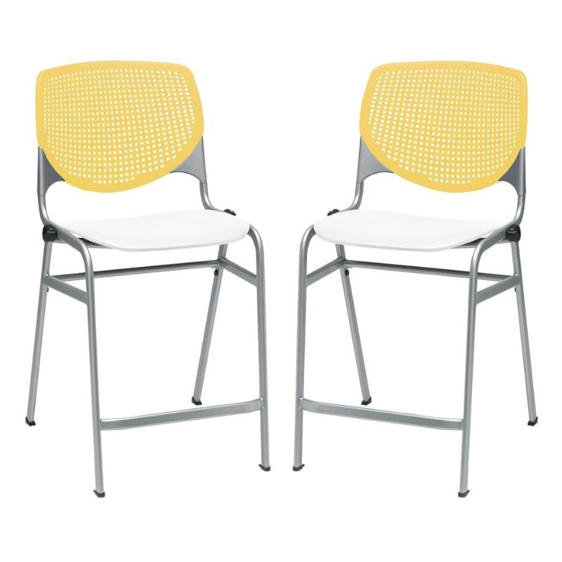 Home Square Plastic Counter Stool in Yellow/White - Set of 2