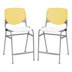 Home Square Plastic Counter Stool in Yellow/White - Set of 2