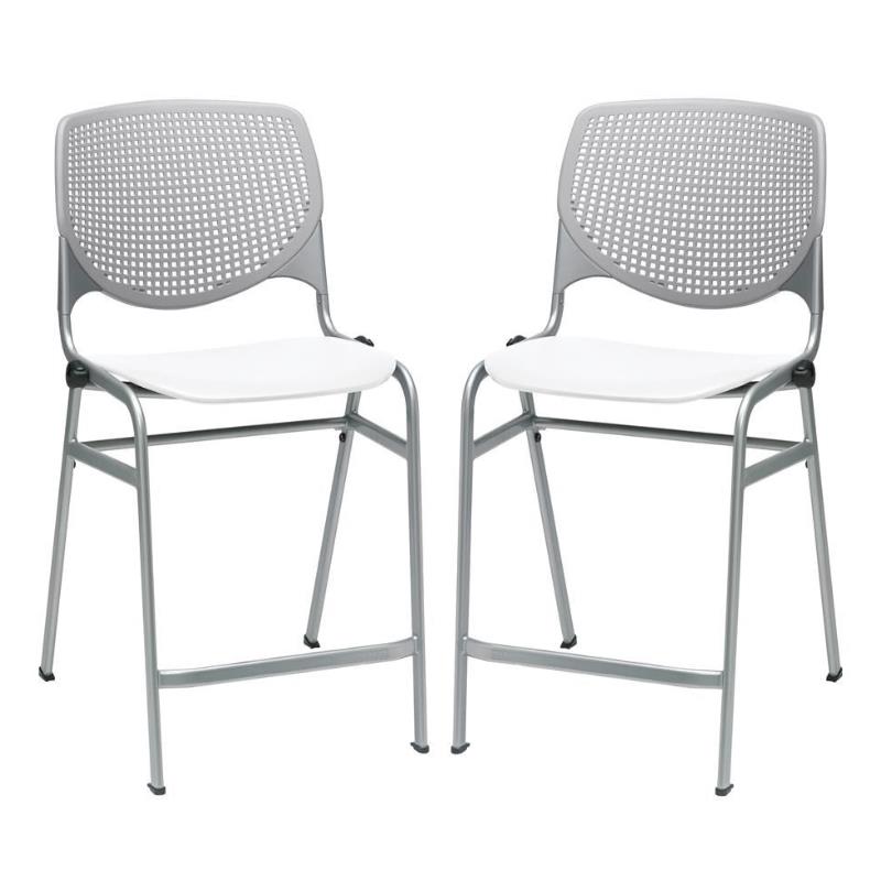 Home Square Plastic Counter Stool in Light Gray/White - Set of 2