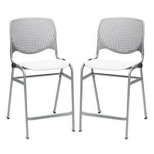 Home Square Plastic Counter Stool in Light Gray/White - Set of 2