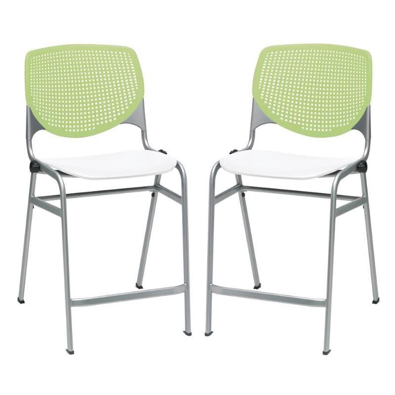 Home Square Plastic Counter Stool in Lime Green/White - Set of 2