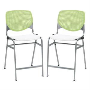 Home Square Plastic Counter Stool in Lime Green/White - Set of 2