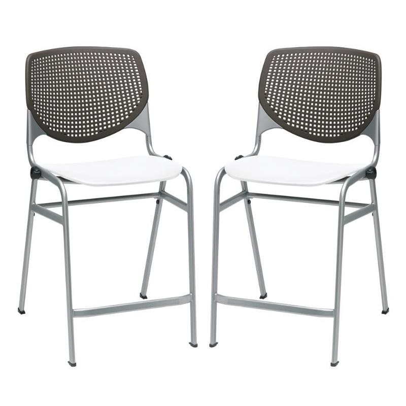 Home Square Plastic Counter Stool in Brownstone/White - Set of 2