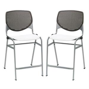 Home Square Plastic Counter Stool in Brownstone/White - Set of 2