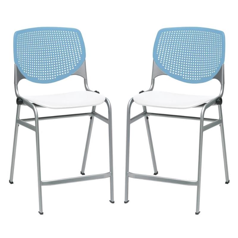 Home Square Plastic Counter Stool in Sky Blue Back - Set of 2