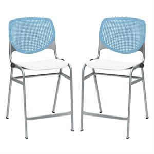 Home Square Plastic Counter Stool in Sky Blue Back - Set of 2