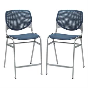 Home Square Plastic Counter Stool in Navy - Set of 2