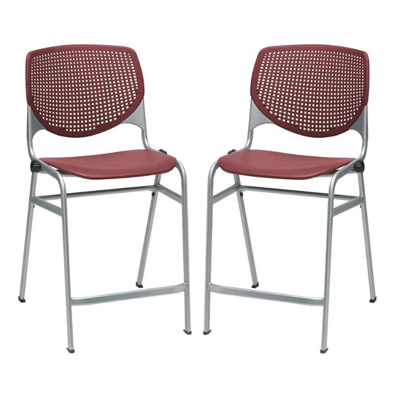 Home Square Plastic Counter Stool in Burgundy - Set of 2