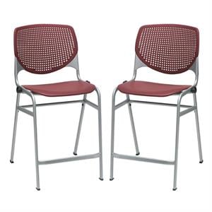 Home Square Plastic Counter Stool in Burgundy - Set of 2