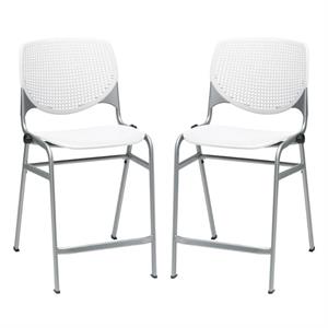 Home Square Plastic Counter Stool in White - Set of 2
