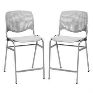 Home Square Plastic Counter Stool in Light Gray - Set of 2