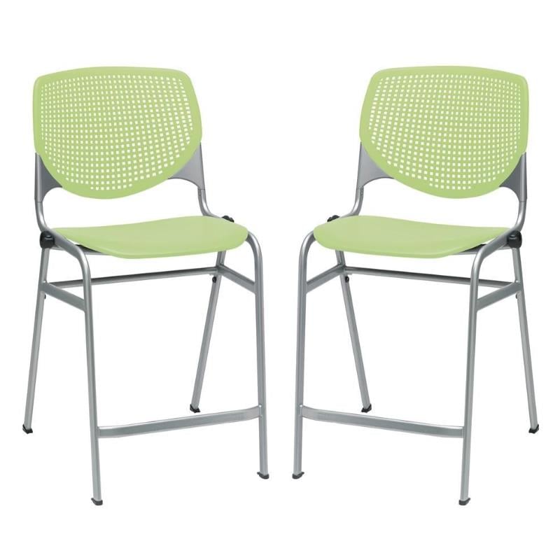 Home Square Plastic Counter Stool in Lime Green - Set of 2
