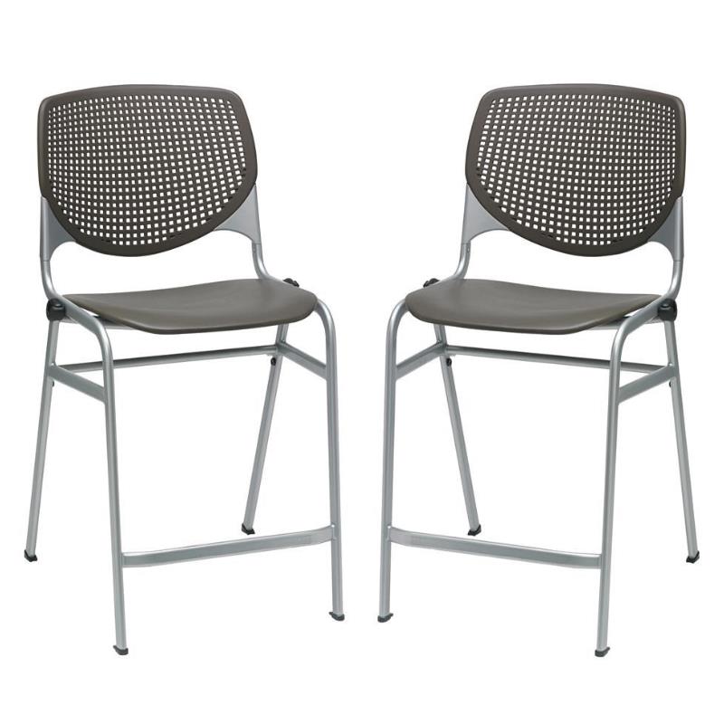 Home Square Plastic Counter Stool in Brownstone - Set of 2