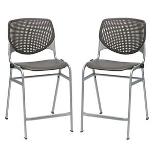 Home Square Plastic Counter Stool in Brownstone - Set of 2