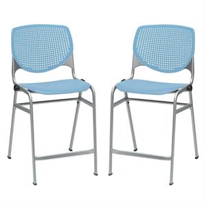 Home Square Plastic Counter Stool in Sky Blue - Set of 2