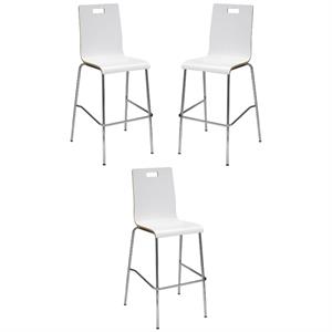 Home Square 30&quot Stylish Laminate Bentwood Bar Stool in White - Set of 3