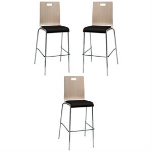 Home Square 30&quot Fabric Seat Bar Stool in Natural & Tuxedo - Set of 3