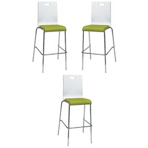 Home Square 30&quot Wooden Fabric Seat Bar Stool in White/Avocado - Set of 3