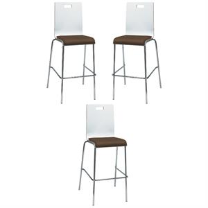 Home Square 30&quot Wooden Fabric Seat Bar Stool in White and Fudge - Set of 3
