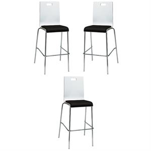 Home Square 30&quot Wooden Fabric Seat Bar Stool in White and Tuxedo - Set of 3