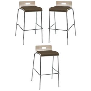 Home Square 30&quot Low Back Fabric Seat Bar Stool in Natural/Fudge - Set of 3