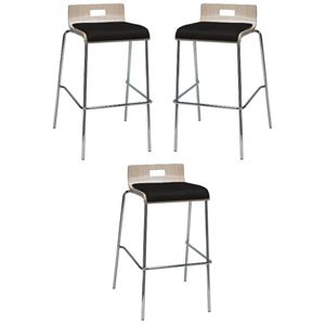 Home Square 30&quot Fabric Seat Bar Stool in Natural and Tuxedo - Set of 3