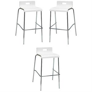 Home Square 30&quot Stylish Wooden Low Back Bar Stool in White - Set of 3