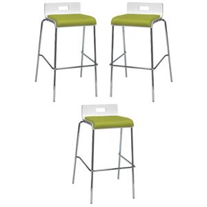 Home Square 30&quot Low Back Fabric Bar Stool in White and Avocado - Set of 3