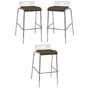 Home Square 30&quot Wooden and Fabric Seat Bar Stool in White/Fudge - Set of 3