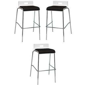 Home Square 30&quot Fabric Seat Bar Stool in White and Tuxedo - Set of 3