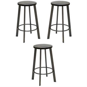 Home Square Metro 25&quot Round Wood Seat Counter Stool in Barnwood - Set of 3