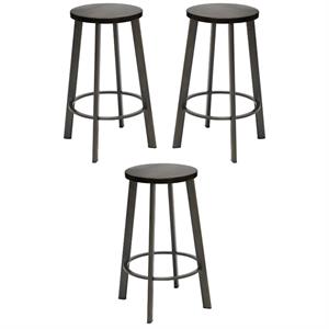 Home Square 25&quot Round Vintage Wood Counter Stool in Espresso - Set of 3