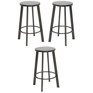 Home Square Metro 25&quot Round Vintage Counter Stool in Steel - Set of 3