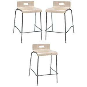 Home Square 25&quot Stylish Wooden Low Back Counter Stool in Natural - Set of 3