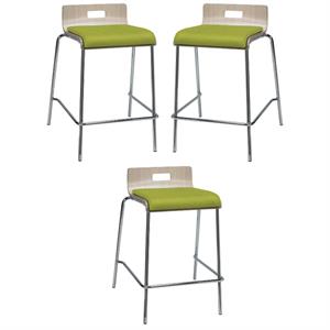Home Square 25&quot Fabric Seat Counter Stool in Natural and Avocado - Set of 3
