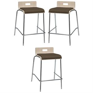 Home Square 25&quot Fabric Seat Counter Stool in Natural and Fudge - Set of 3