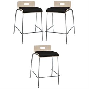 Home Square 25&quot Fabric Seat Counter Stool in Natural and Tuxedo - Set of 3