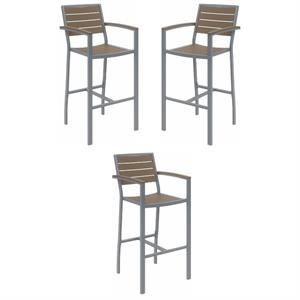 Home Square 29.5&quot Bar Stool in Mocha and Silver - Set of 3