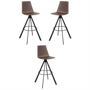 Home Square Olio Designs Bungee 30&quot Faux Leather Bar Stool in Toffee - Set of 3