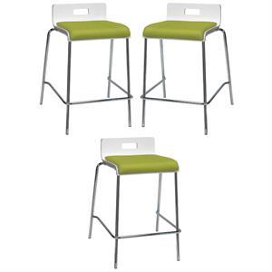 Home Square 25&quot Wooden Seat Counter Stool in White and Avocado - Set of 3