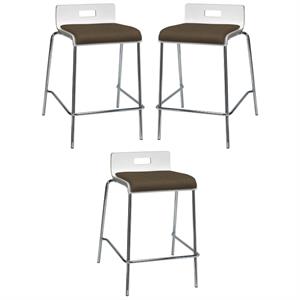 Home Square 25&quot Wooden Seat Counter Stool in White and Fudge - Set of 3