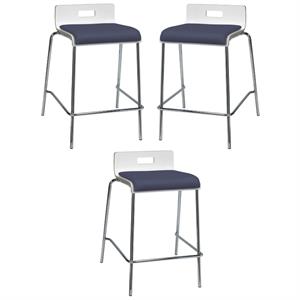 Home Square 25&quot Vinyl Seat Counter Stool in White and Grape - Set of 3