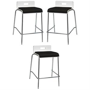 Home Square 25&quot Wooden Seat Counter Stool in White and Tuxedo - Set of 3